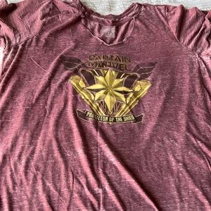 Distressed Captain Marvel tee worn for movie premiere only